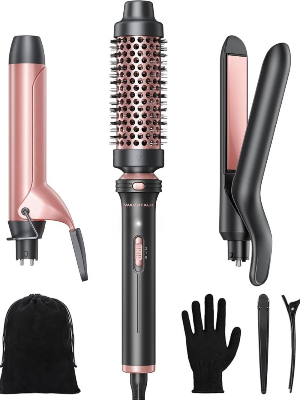 3-in-1 Curling Wand Set with Heated Round Brush for Versatile Hair Styling